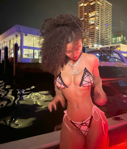 Angelique — Baby Pink Bikini with Black Laces and Baby Pink Accent Bows