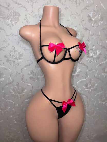 P*ssy Fairy Bra and Thong 2 Piece Set with Bows