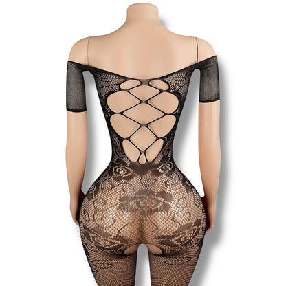 Rozay — Baby Tee Bodystocking Criss Cross Fishnet Jumpsuit