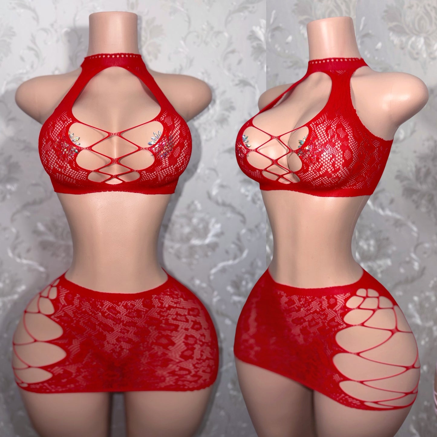 Syn 2 Piece Fishnet Skirt Set Fits XS-L