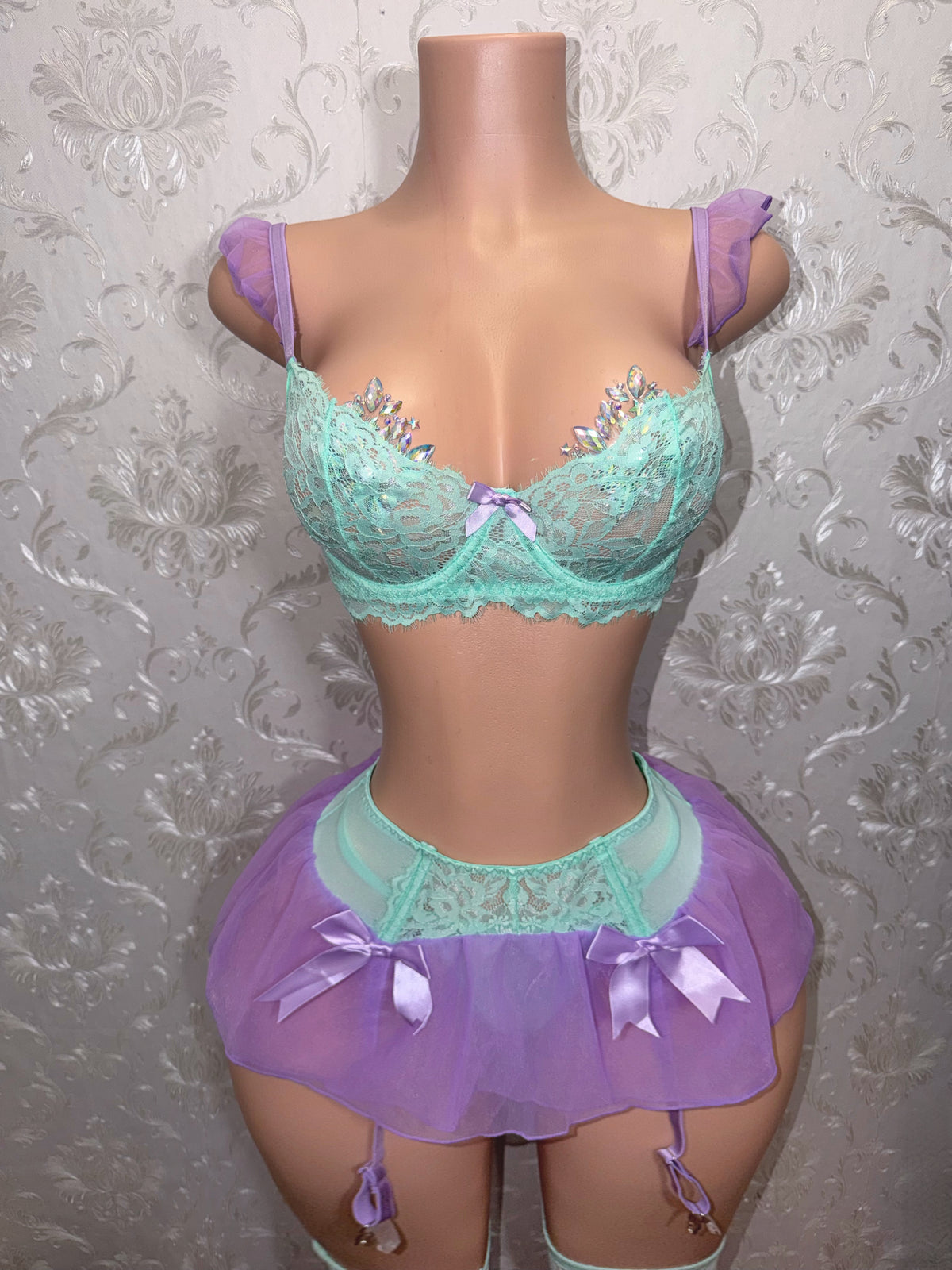 Mermaid Princess 4 Piece Set Includes Knee High Stockings and Thong