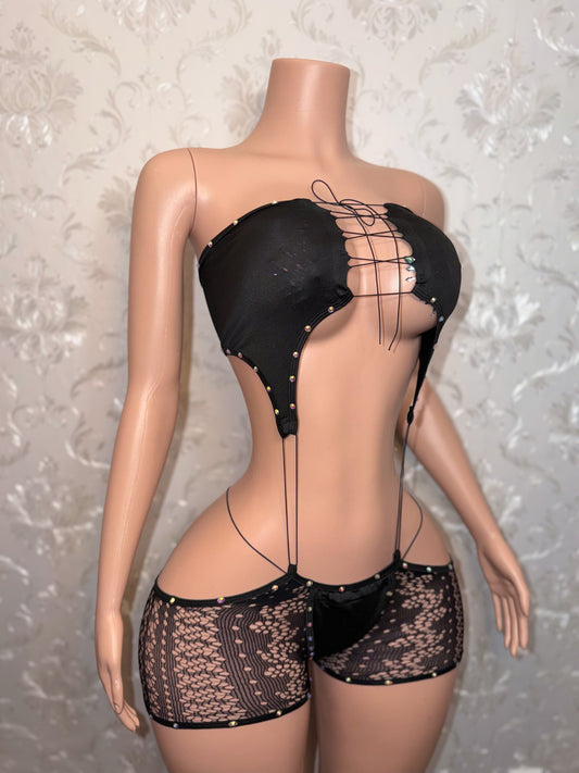 Nefise Rhinestone Romper 2 Piece Set Fits XS-M