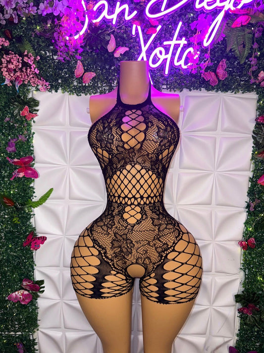 Lacey Lace Fishnet Romper Fits XS-M