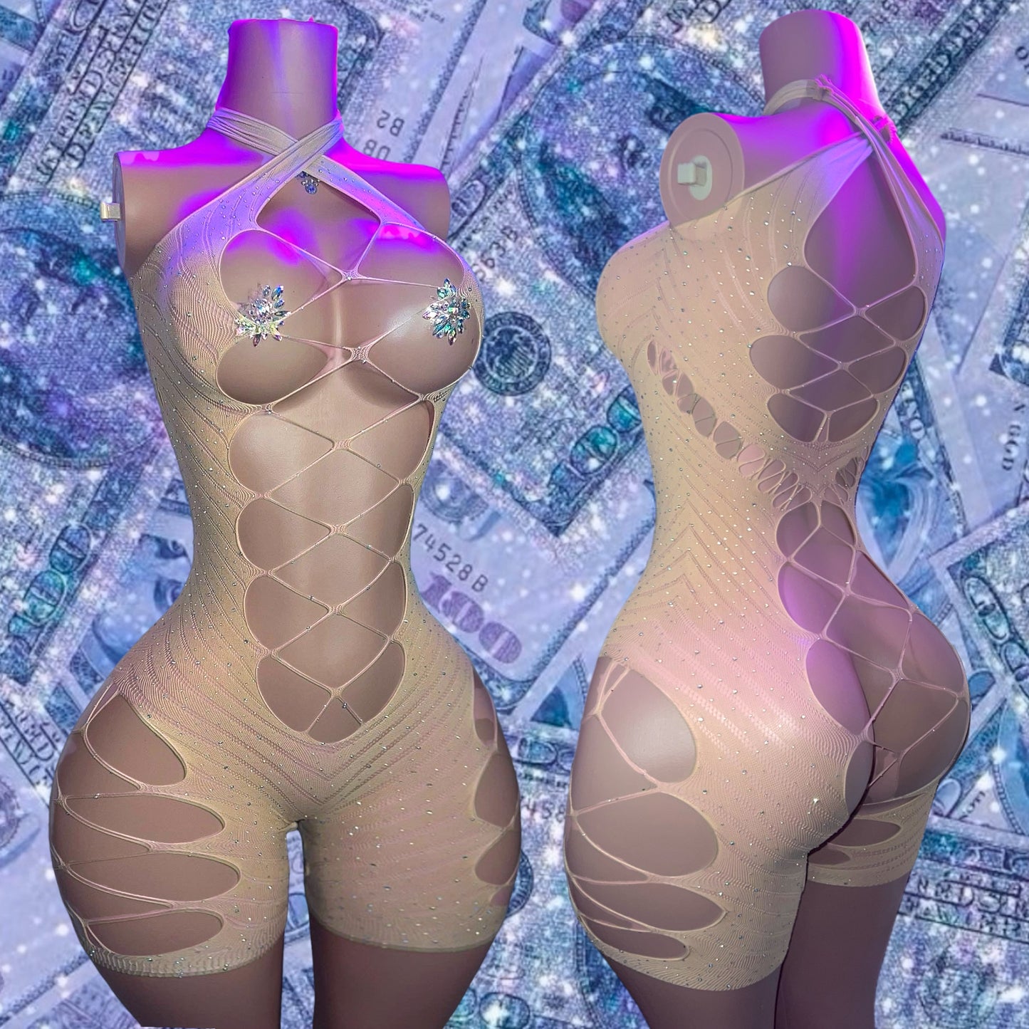 Miami Nightz Fishnet Romper Fits XS-L