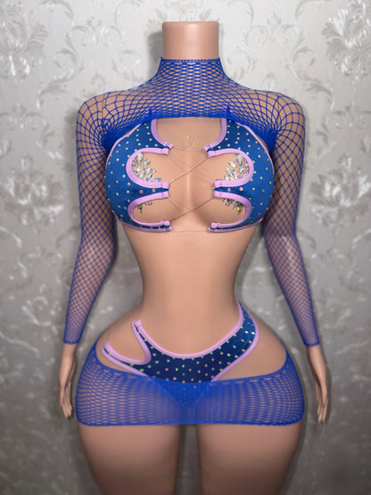 Mystic Mamacita Rhinestone 4 Piece Bikini & Fishnet Set