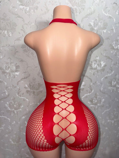 WAP Fishnet Romper With Bow Fits XS-L
