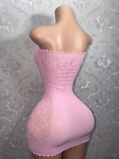 Rosewater Strapless Fishnet Mini Dress Fits S-XL