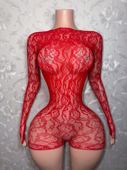 Suriyah Fishnet Romper Fits XS-L