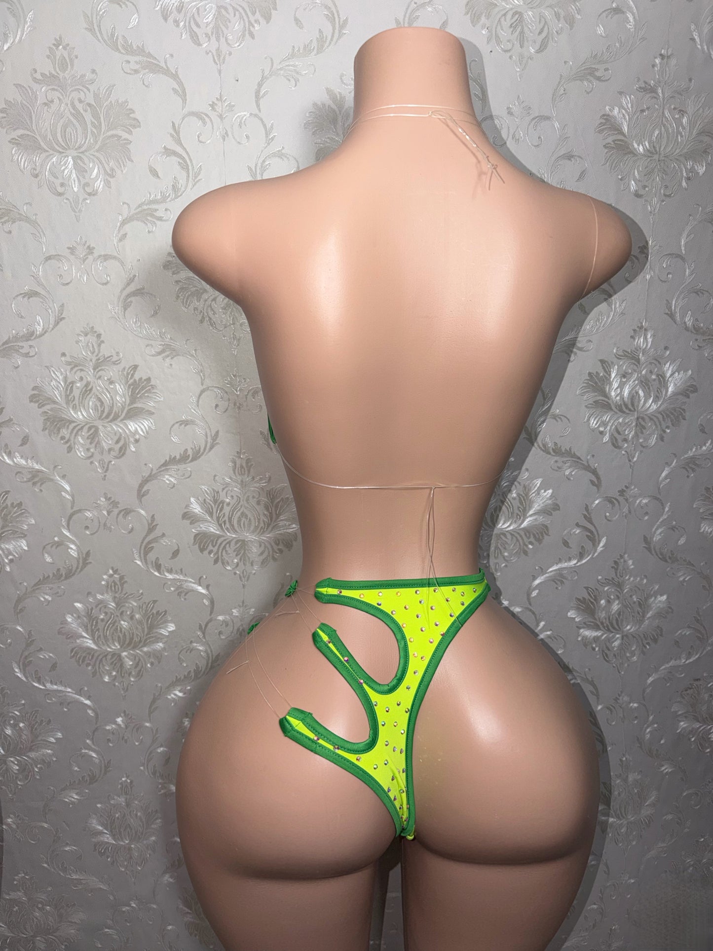 Sour Apple Mamacita 2 Piece Asymmetrical Rhinestone Bikini
