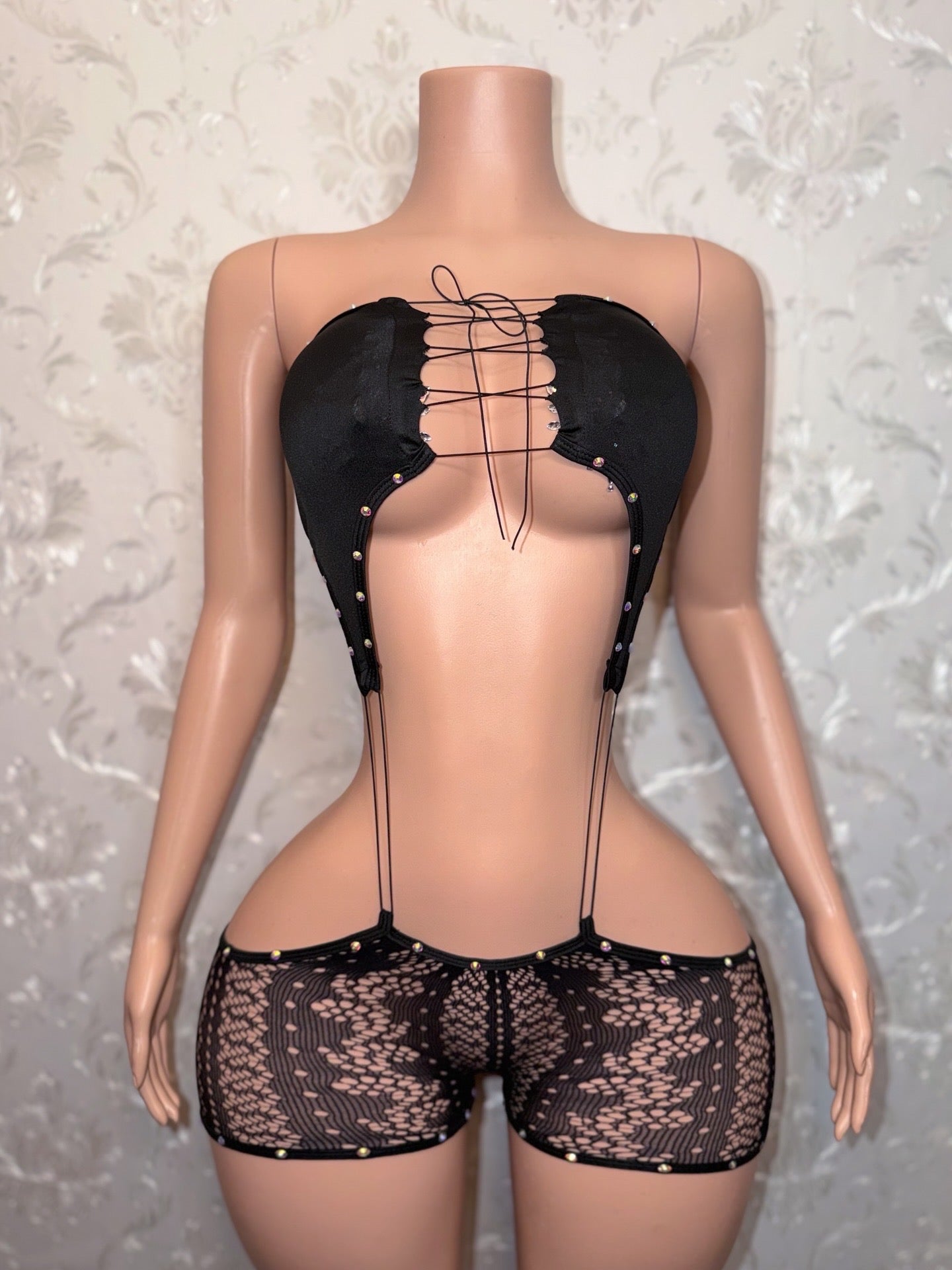 Nefise Rhinestone Romper 2 Piece Set Fits XS-M