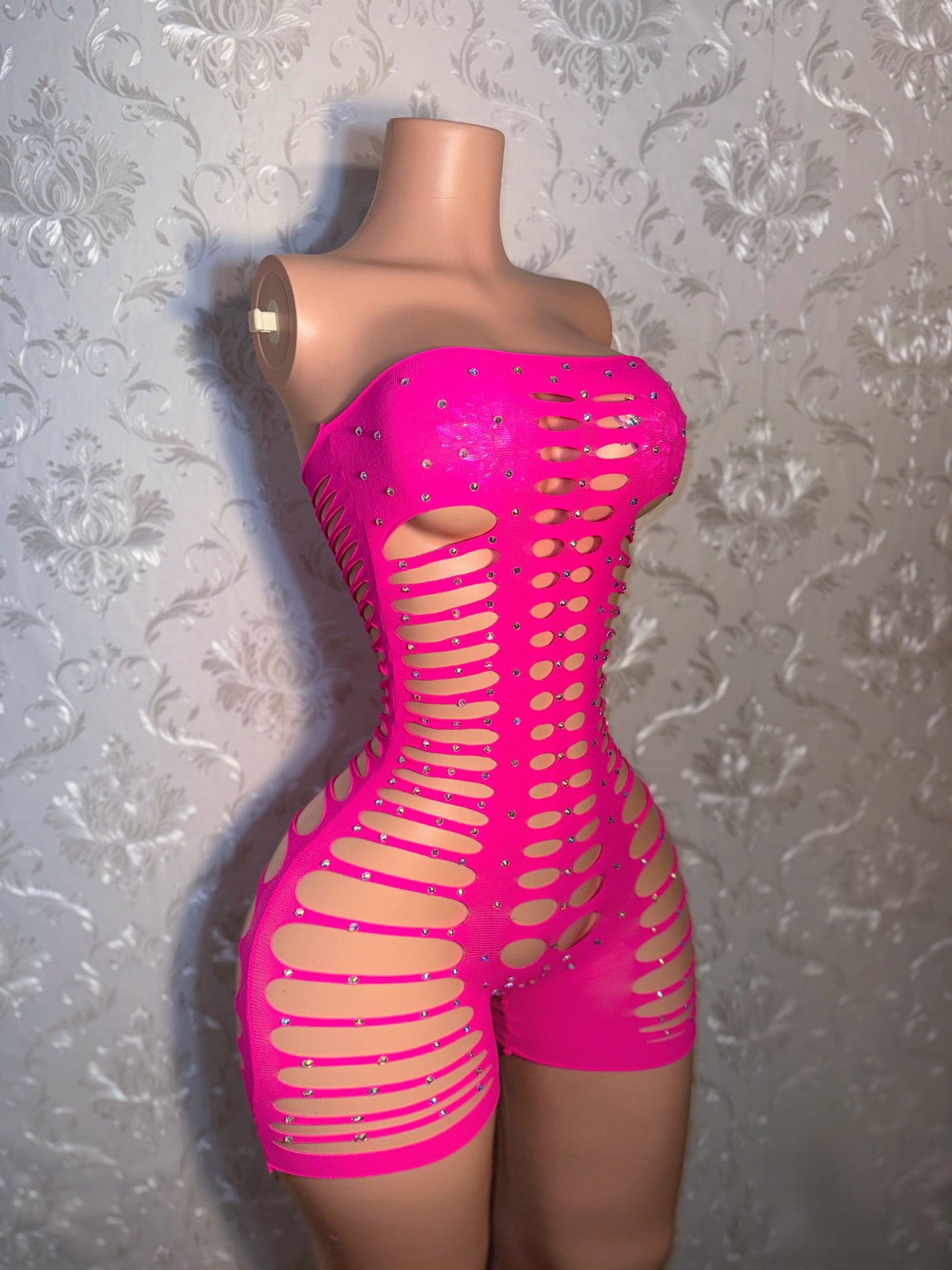 Monique Fishnet Slits Romper Fits XS-L