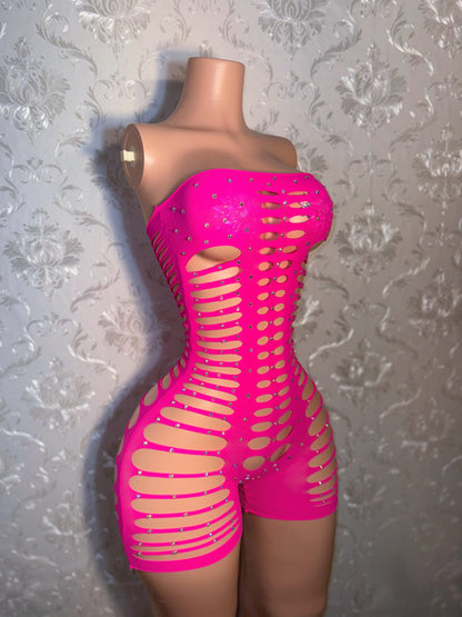 Monique Fishnet Slits Romper Fits XS-L