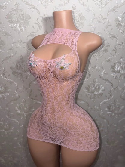 Royalty Cheetah Fishnet Dress Optional Stones Fits XS-L