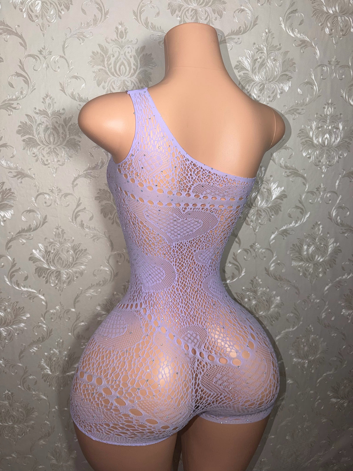 Jaidyn Fishnet Off Shoulder Romper Fits XS-XL