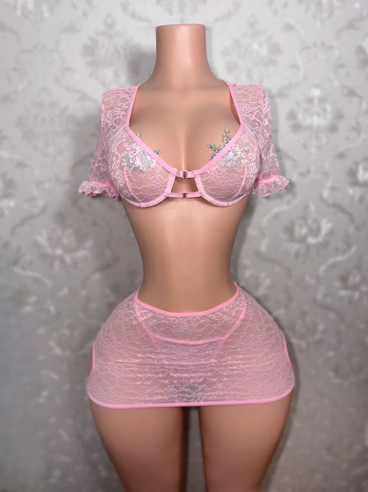 Delina Floral Lace 3 Piece Skirt Set