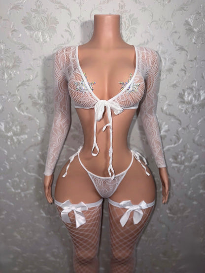Piña Colada Venus 3 Piece Fishnet Set with Stockings Fits XS-L