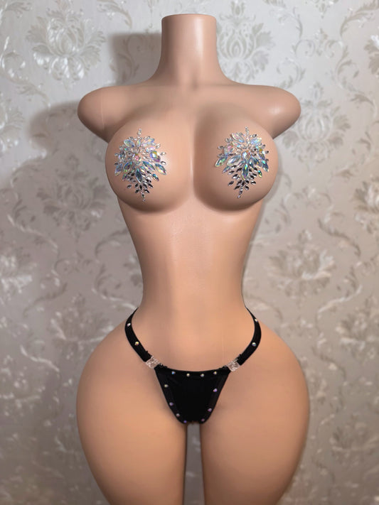 Easy-Clasp Black Rhinestone Thong Fits S-L