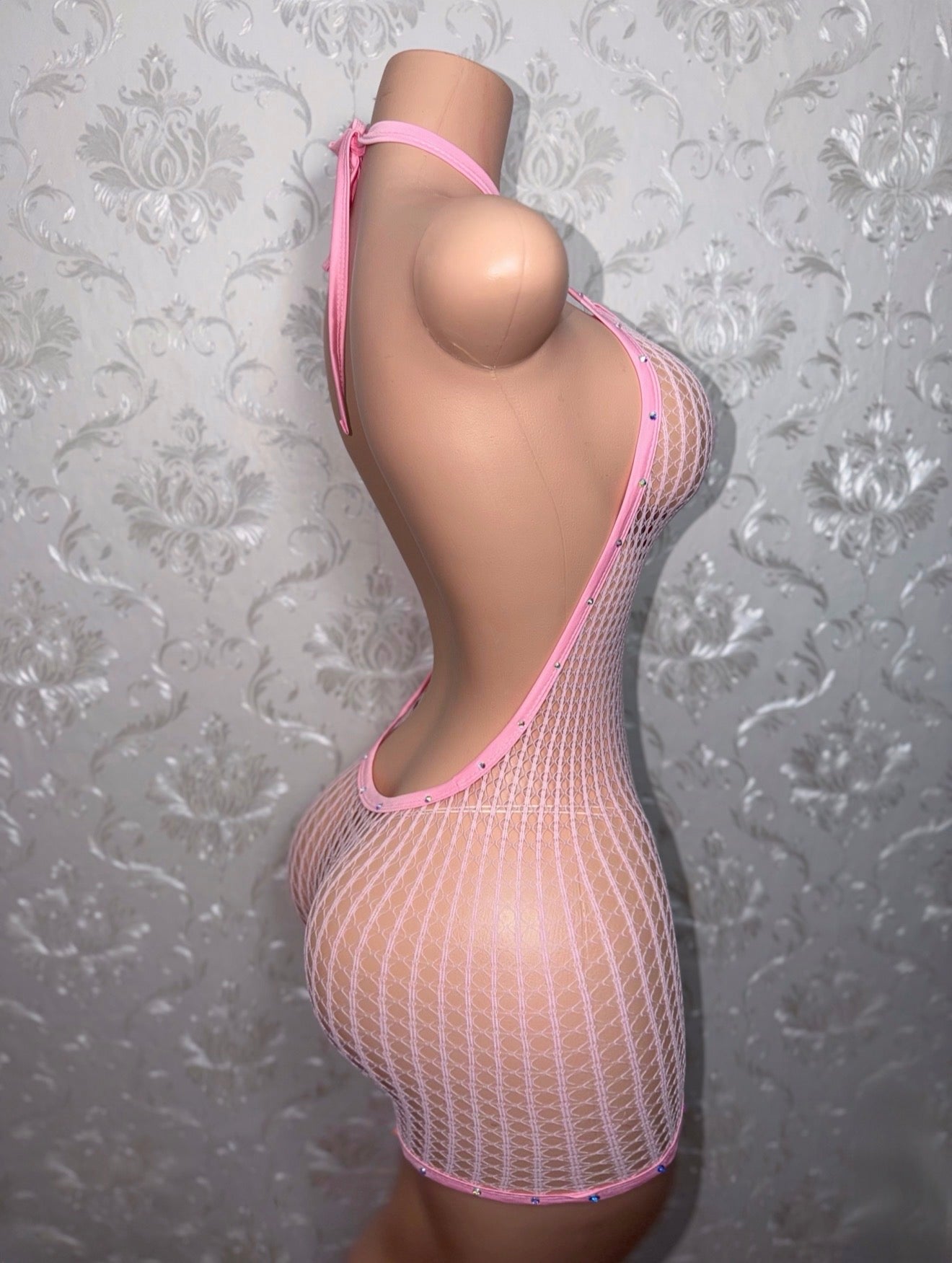 Babygirl Baby Pink Fishnet Romper Fits XS-L