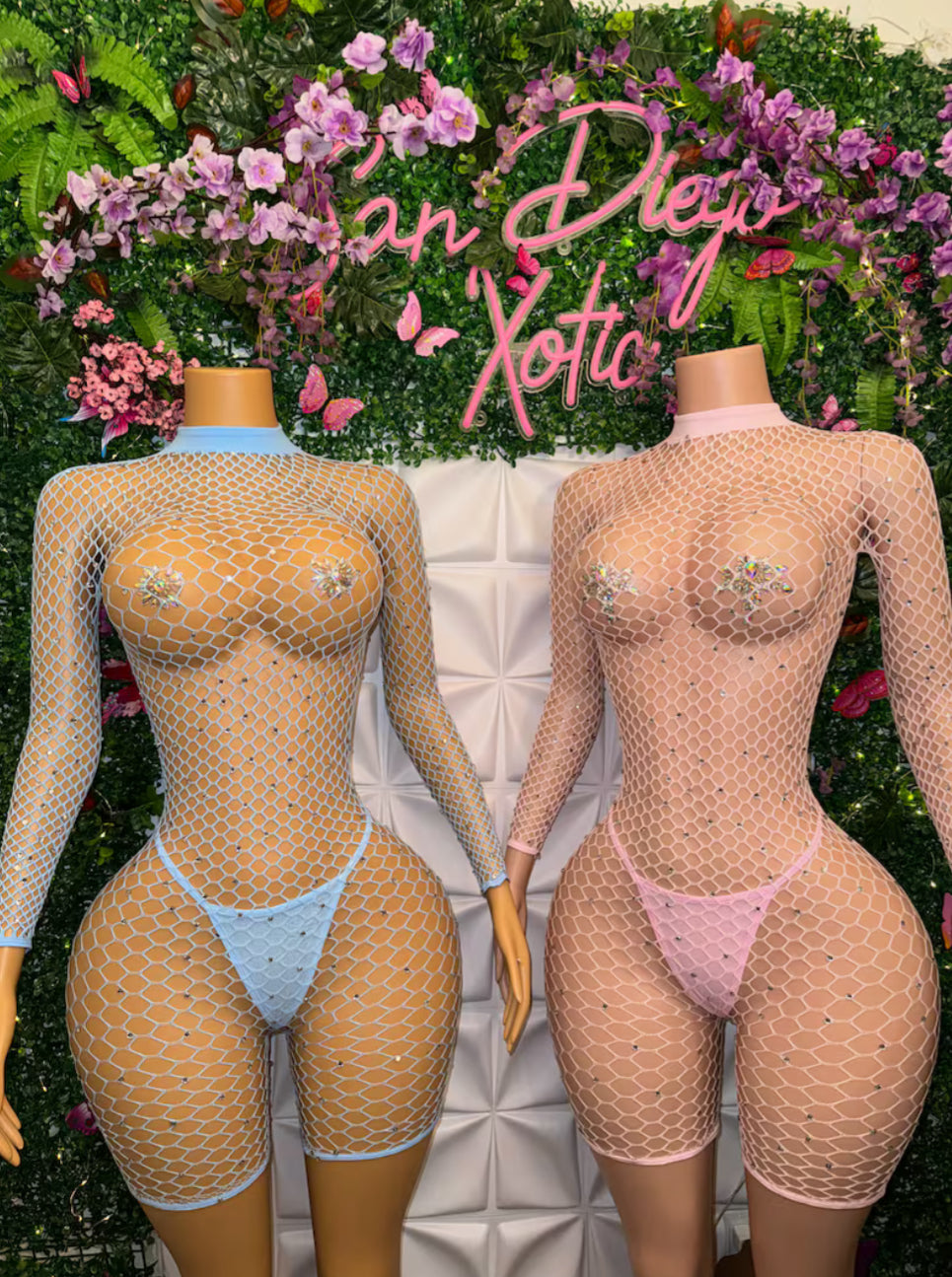 Jailyne — Diamond Fishnet Romper with Thong Fits XS-M