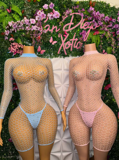 Jailyne — Diamond Fishnet Romper with Thong Fits XS-M