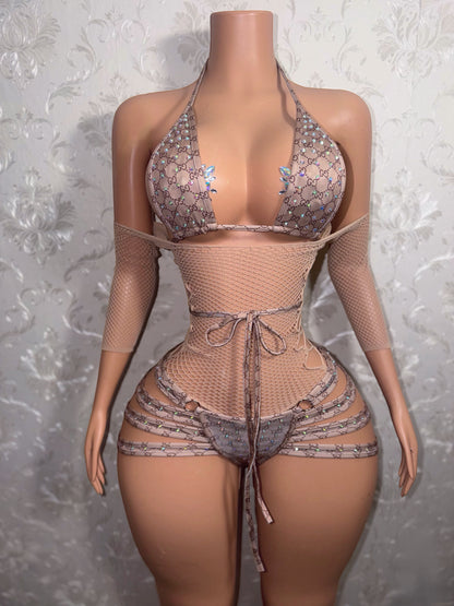 Sandy Cheeks Fishnet + 3 Piece Shorts Set Fits S-L