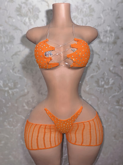 Riyah Diamond Studded Mesh Kini 3 Piece Set