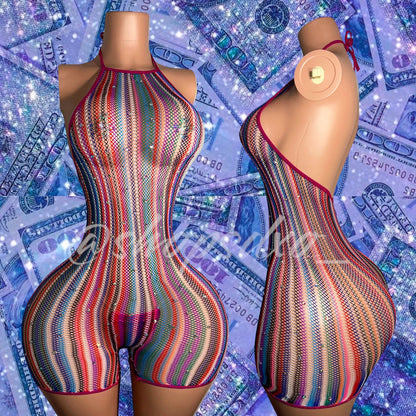 Onika Multicolor Fishnet Romper Fits XS-M