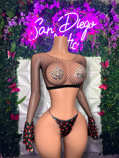 Cherry Bomb Bell Sleeve Fishnet Set Fits XS-L