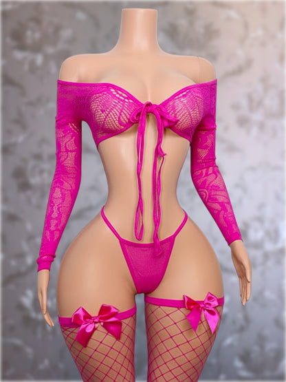 Venus 3 Piece Fishnet Set with Stockings Fits XS-L