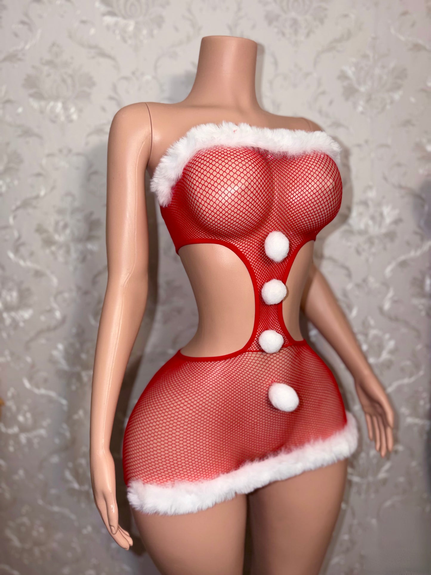 Slay Bellz — Holiday Fur Lined Fishnet Dress Fits XS-L