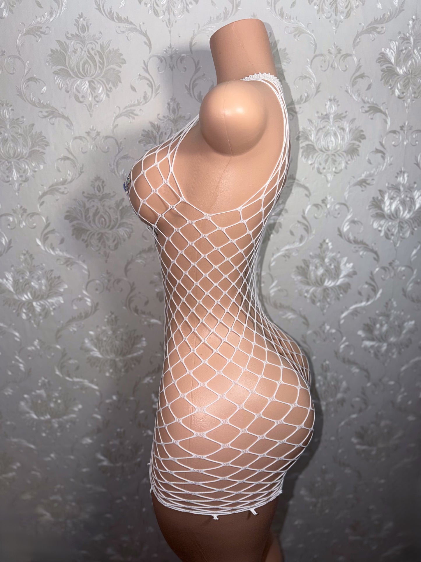 Athena Halter Fishnet Mini Dress Fits XS-L