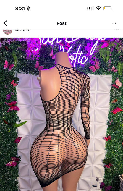 Nicole — Slitted Asymmetrical Fishnet Dress