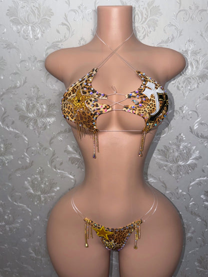 Lolita Custom Leopard Bikini With Gold Tassels