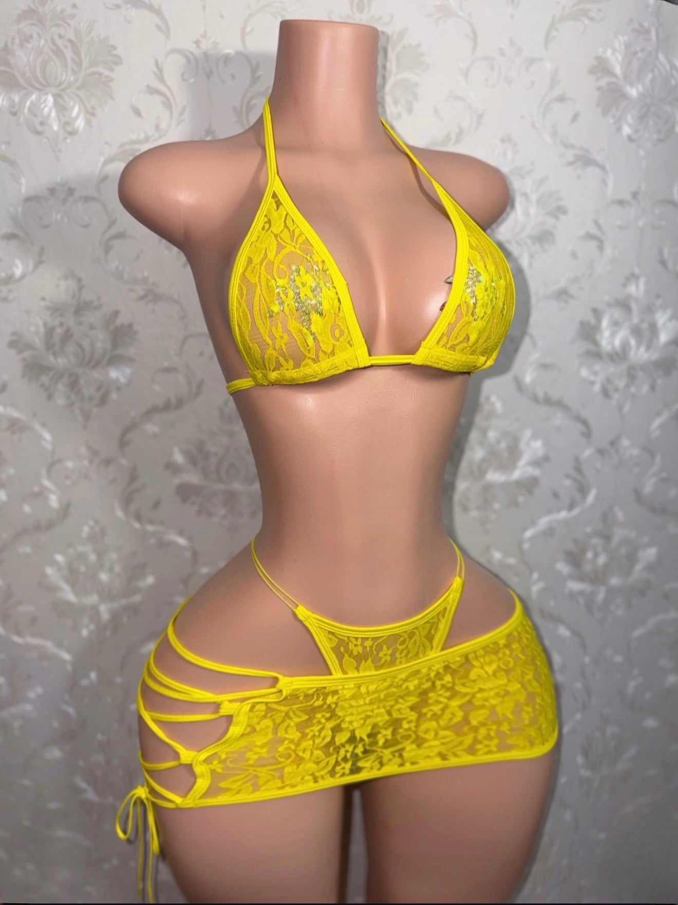 Lemon Squeezy Pastel Yellow Kawaii Lace Skirt Set Fits XS-L