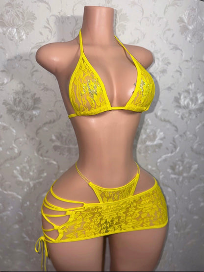 Lemon Squeezy Pastel Yellow Kawaii Lace Skirt Set Fits XS-L