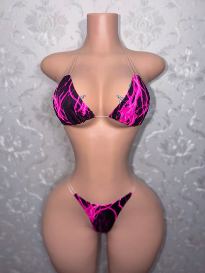 Stormi Electric Hot Pink Bikini Optional Fishnet Garter Legging