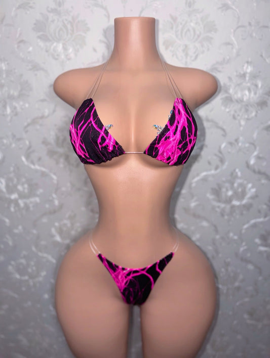 Stormi Electric Hot Pink Bikini Optional Fishnet Garter Legging