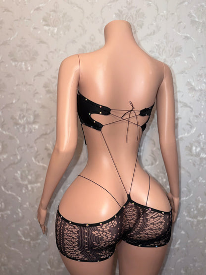 Nefise Rhinestone Romper 2 Piece Set Fits XS-M