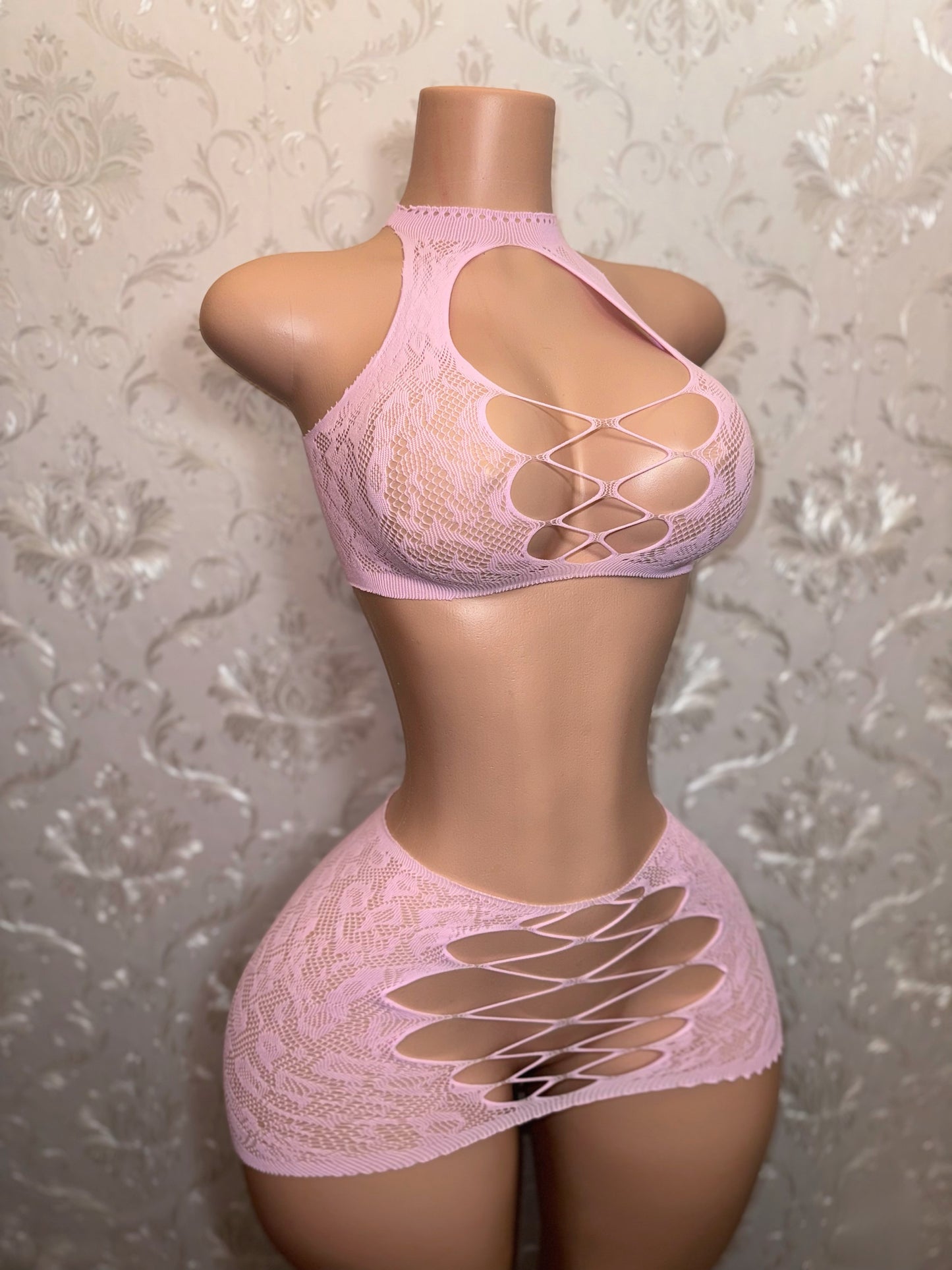 Syn 2 Piece Fishnet Skirt Set Fits XS-L Shorts Set XS-XL