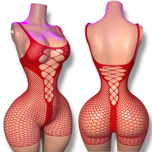 Divine Small Stones Fishnet Romper Fits XS-L