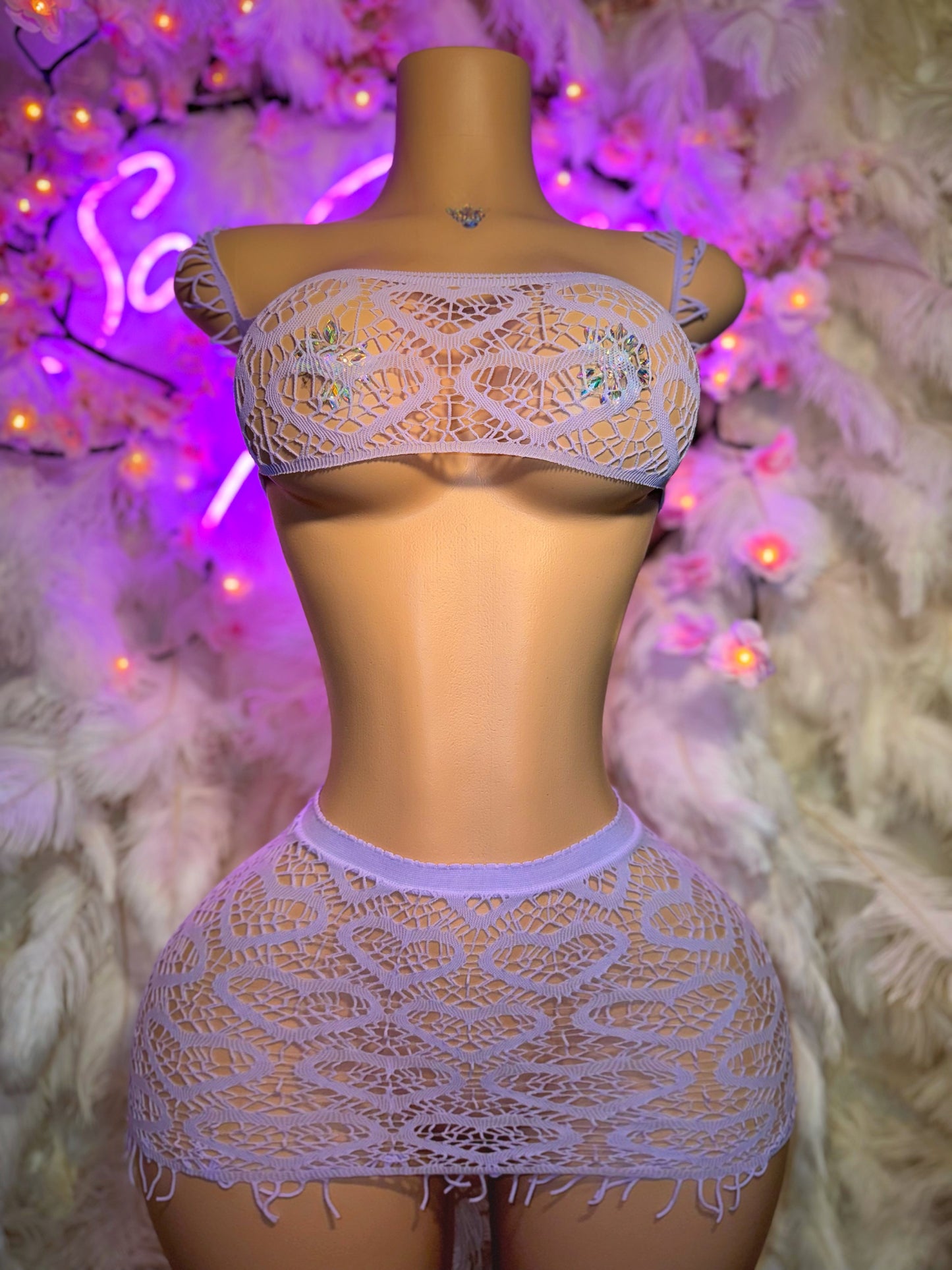 Be Mine — Fringe Fishnet Skirt Set Fits Petite XXS-M