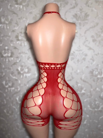 Draya Clear Stones Fishnet Romper Fits XS-L