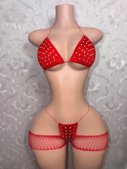 Martina 3 Piece Bikini and Cutoff Fishnet Shorts Fits XS-L