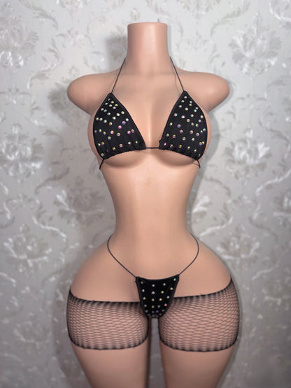 Martina 3 Piece Bikini and Cutoff Fishnet Shorts Fits XS-L