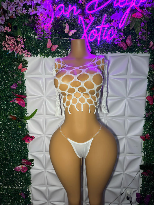 Stella 2 Piece Pothole Top and Thong Set Fits XS-XL