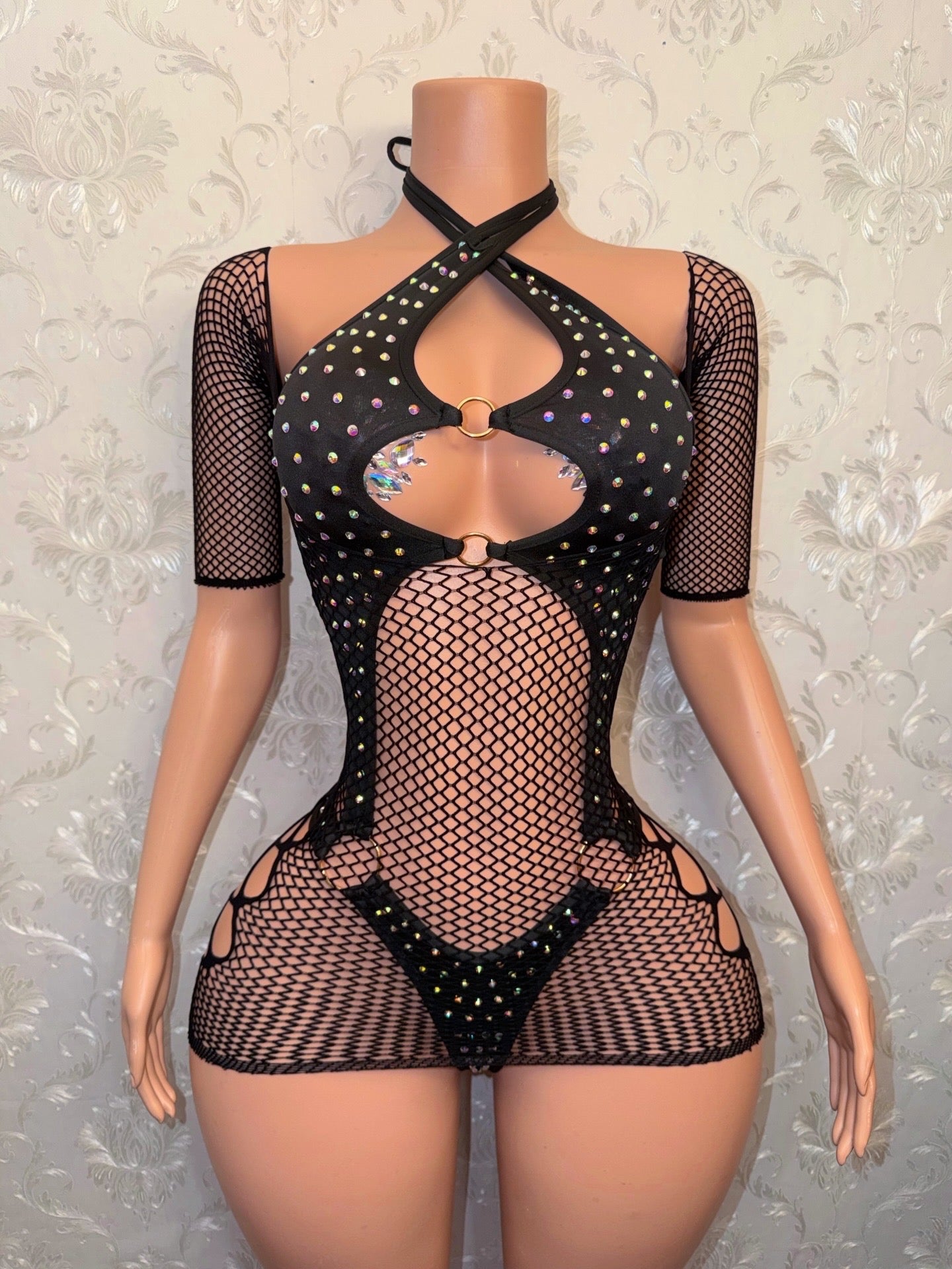 Shadé 2 Piece One Piece & Fishnet Set Fits S-M