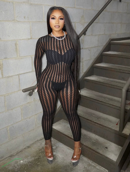 Sevyn Fishnet Jumpsuit Fits XS-XL