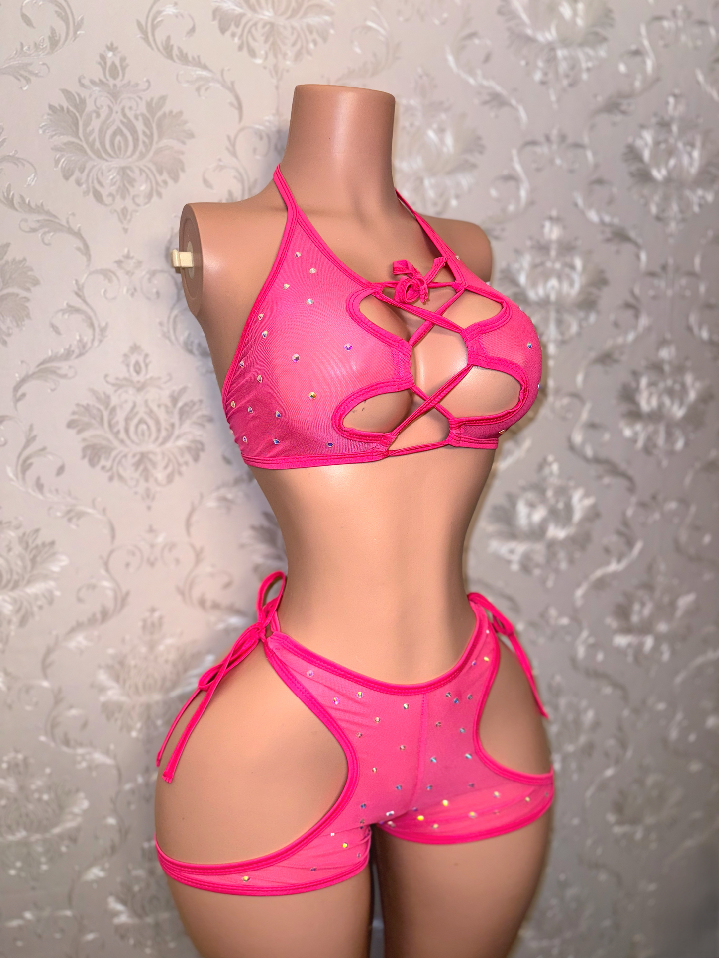 Bubblegum Princess — Mesh 2 Piece Booty Cage Shorts Set