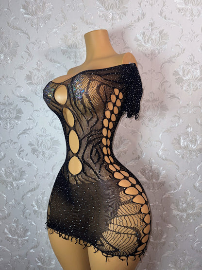 Vendetta — Rhinestone Zebra Dress Fits XS-L
