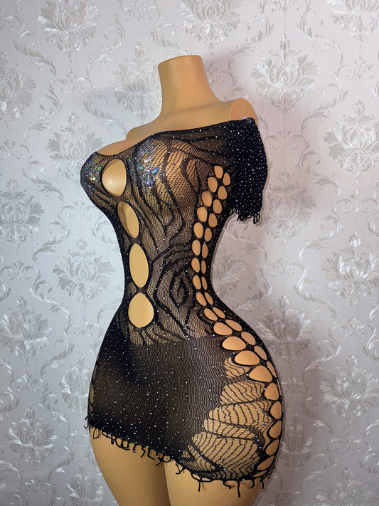 Vendetta Zebra Fishnet Dress Fits XS-L